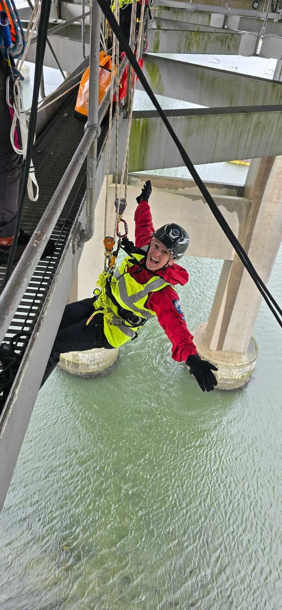 Rope rescue training on a bridge