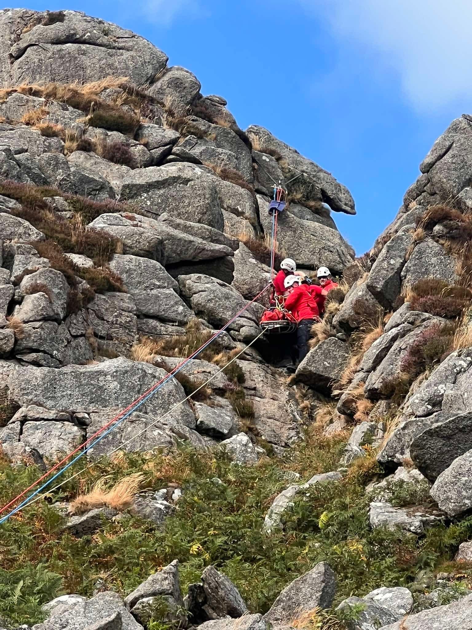 Lowering a casualty during a rope rescue