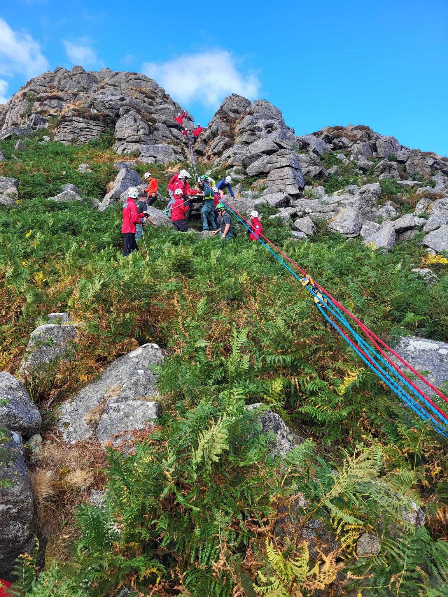Team members during a technical rope rescue