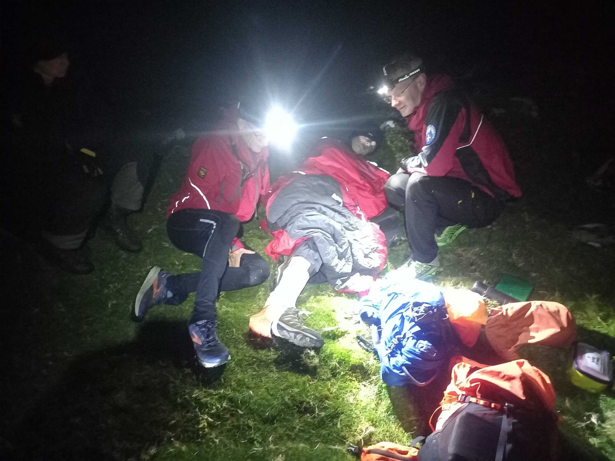 Remote rescue medical team caring for a casualty