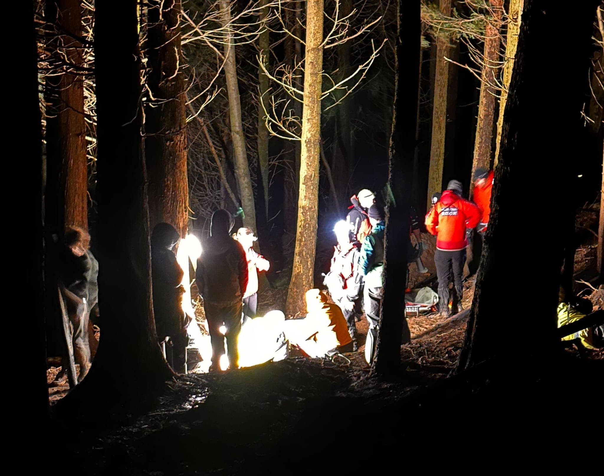 Remote rescue medical team caring for a casualty